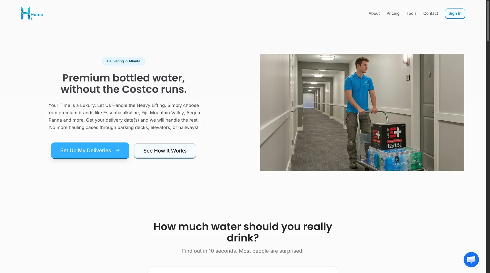 H2home landing page screenshot