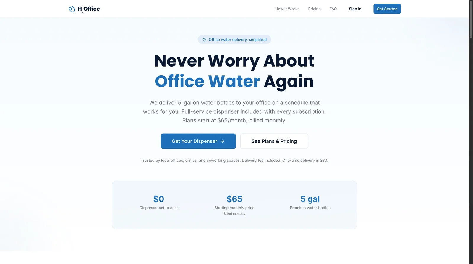 H2office landing page screenshot