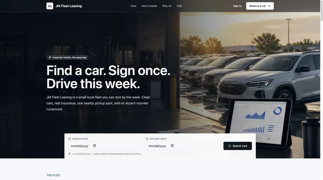 JMF Fleeting Leasing landing page screenshot