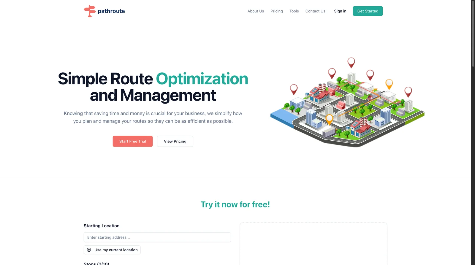 Pathroute.io landing page screenshot