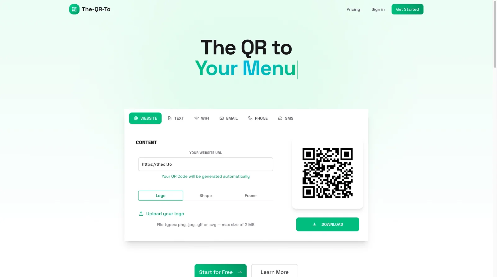 The QR to landing page screenshot